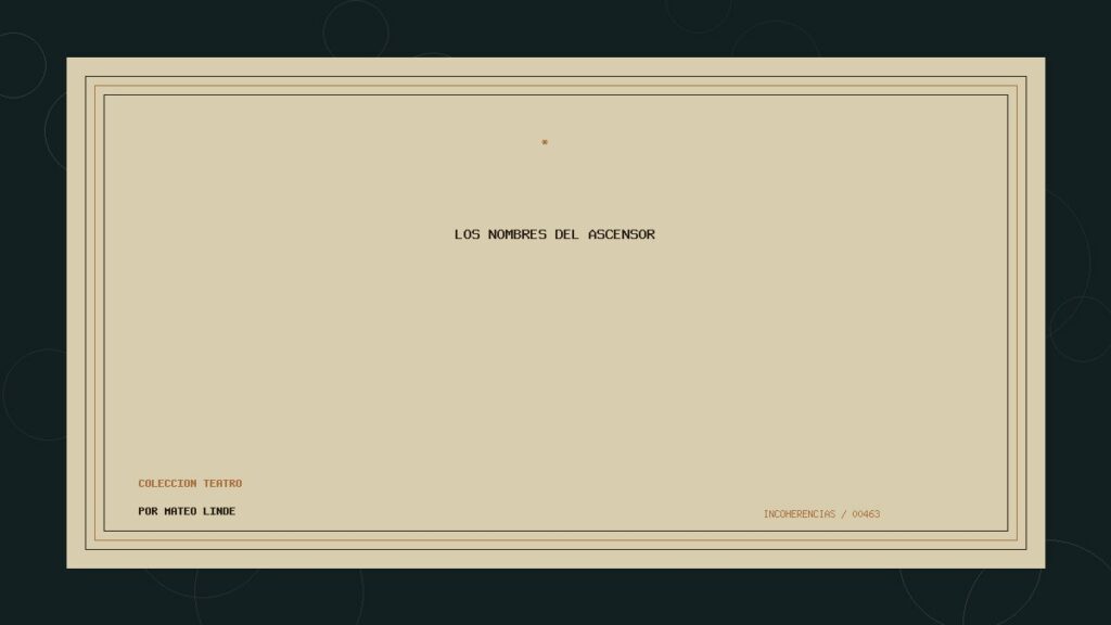 Portada de Los nombres del ascensor, obra de Mateo Linde