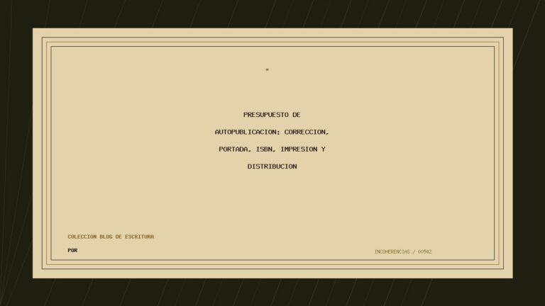 Portada de Presupuesto de autopublicación: corrección, portada, ISBN, impresión y distribución, obra de