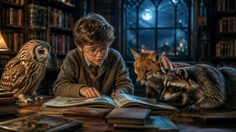 Escena fotorrealista para «La biblioteca de los animales nocturnos», escrito publicado en Incoherencias